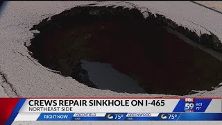 Crews repair sinkhole on Allisonville Road ramp