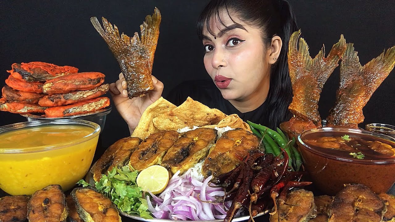 EATING DAL BHAT FISH BHARTA FISH CURRY FISH FRY FISH PAKODA | ASMR EATING SHOW | BIG BITES MUKBANG