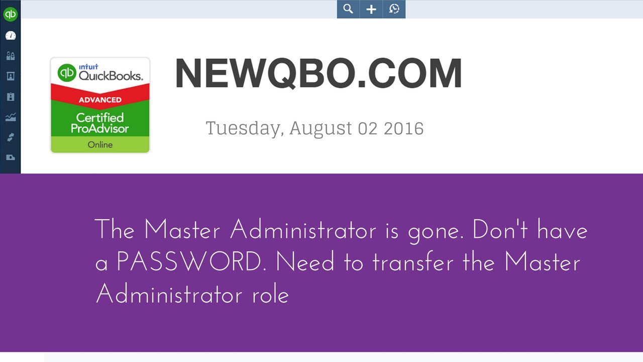 QuickBooks Online QBO Transfer Master Administrator role Original
