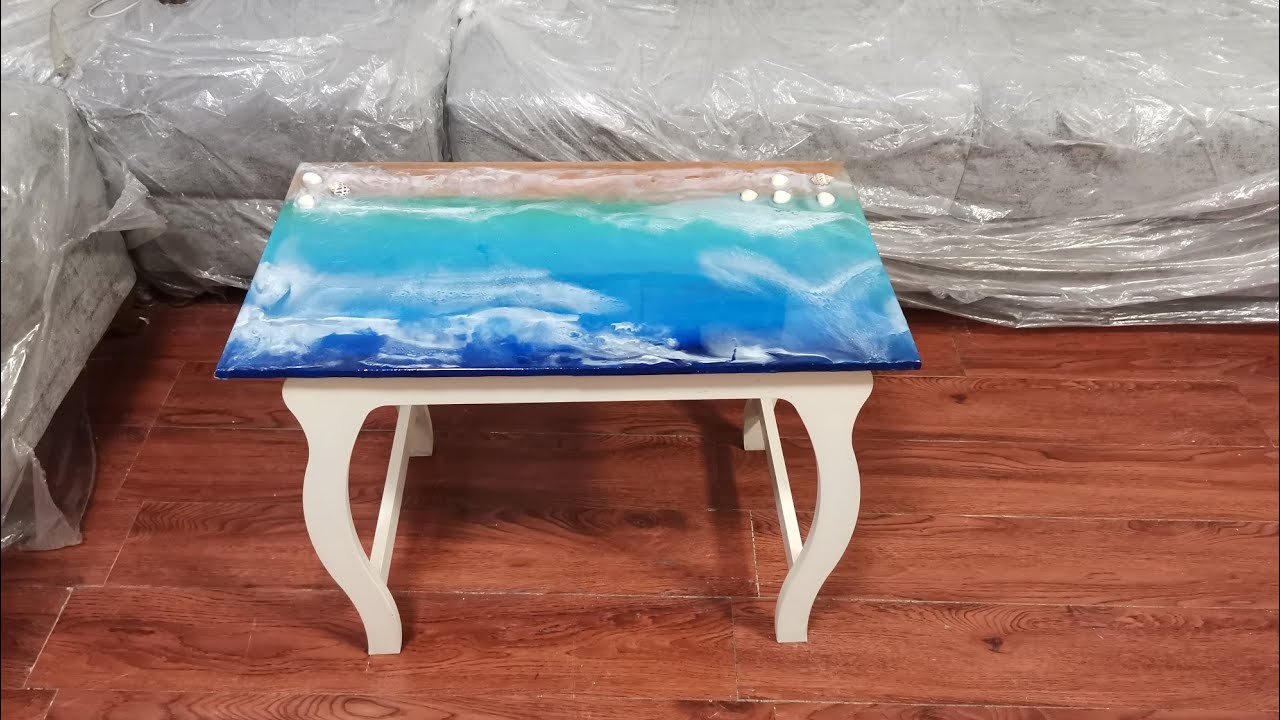 عمل طاولة  ايبوكسي بتكنيك الامواج