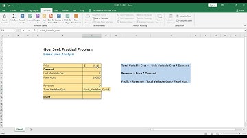 Goal Seek Break Even Point Analysis (Using MS Excel)