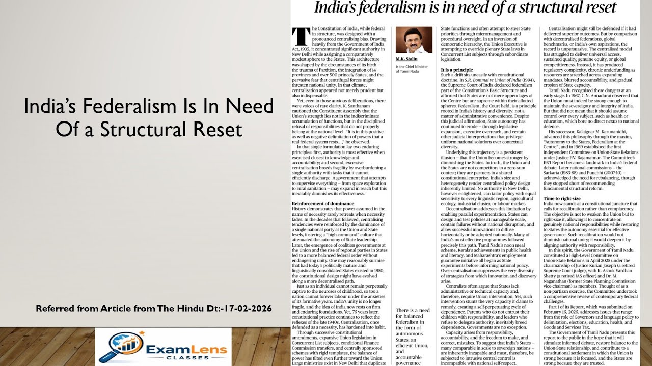 India's Federalism Is In Need of a Structural Reset. Current Affairs