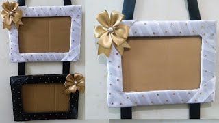 DIY | Easy and Unique Hanging Photo frame using satin ribbon &amp; Cardboard sheet | Simple photo frame