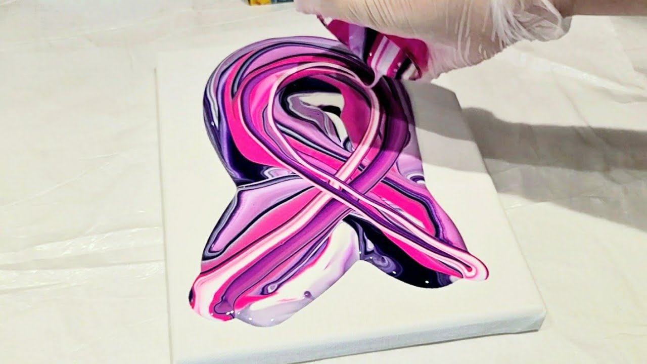 Breast Cancer Awareness Month Ribbon Pour Painting 🎀 Easy acrylic pour technique YouTube