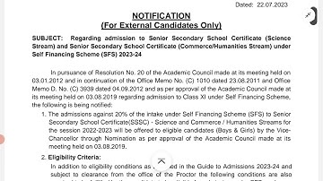 AMU XI Self Finance Scheme Admission form out 2023 l SSC Self Finance Scheme Admission form 2023