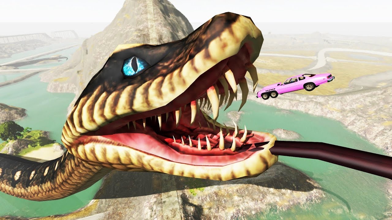 Jump over giant Anaconda. Dangerous Car Jumps BeamNG.Drive YouTube