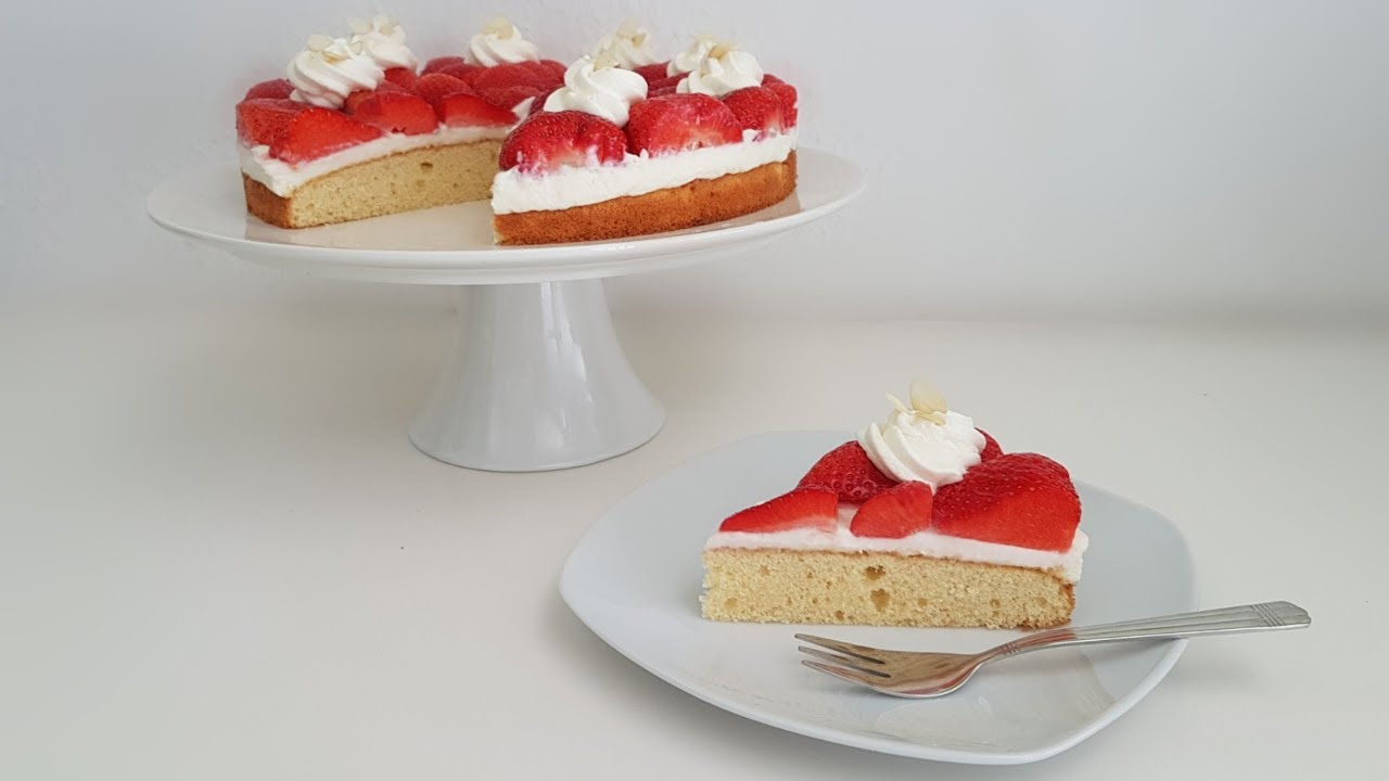 Erdbeerkuchen mit Quark Sahne Creme / Strawberry Cake - YouTube