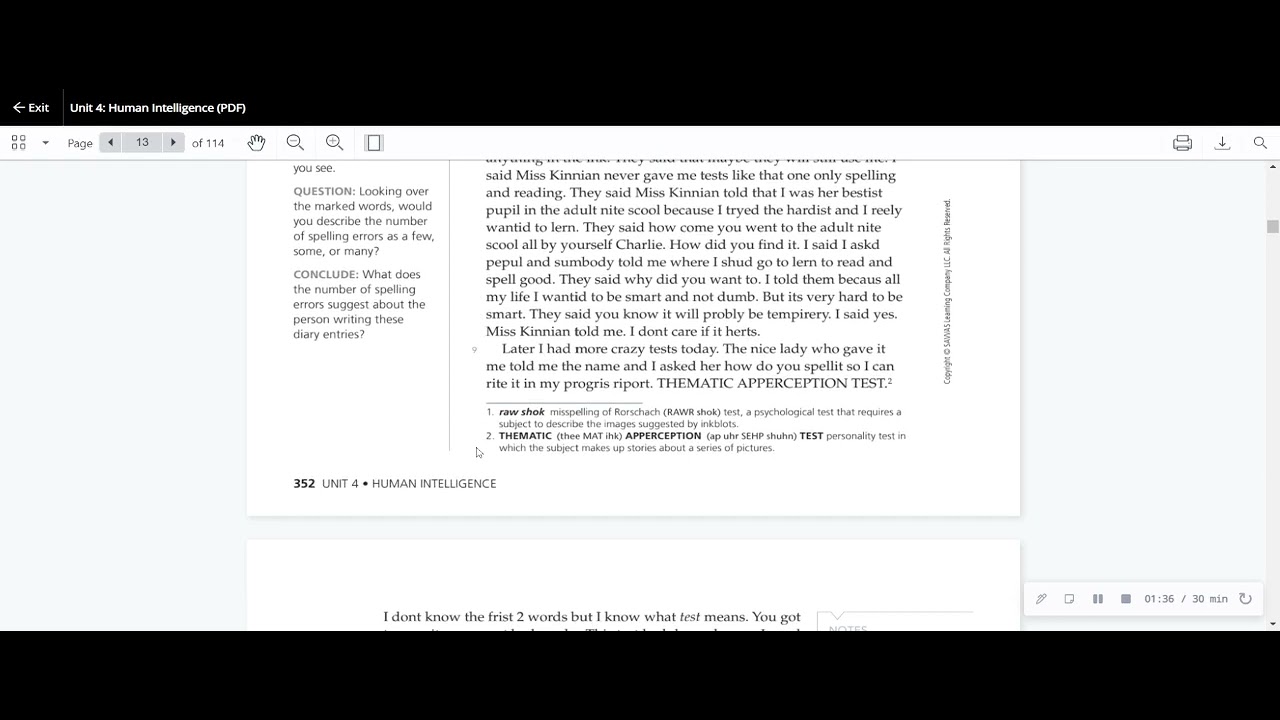 "Flowers for Algernon" Progress Report 3 March 7th YouTube