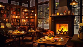 A Warm Night in Cozy Coffee Shop Ambience with Relaxing Jazz Instrumental Music for Study,Work,Focus