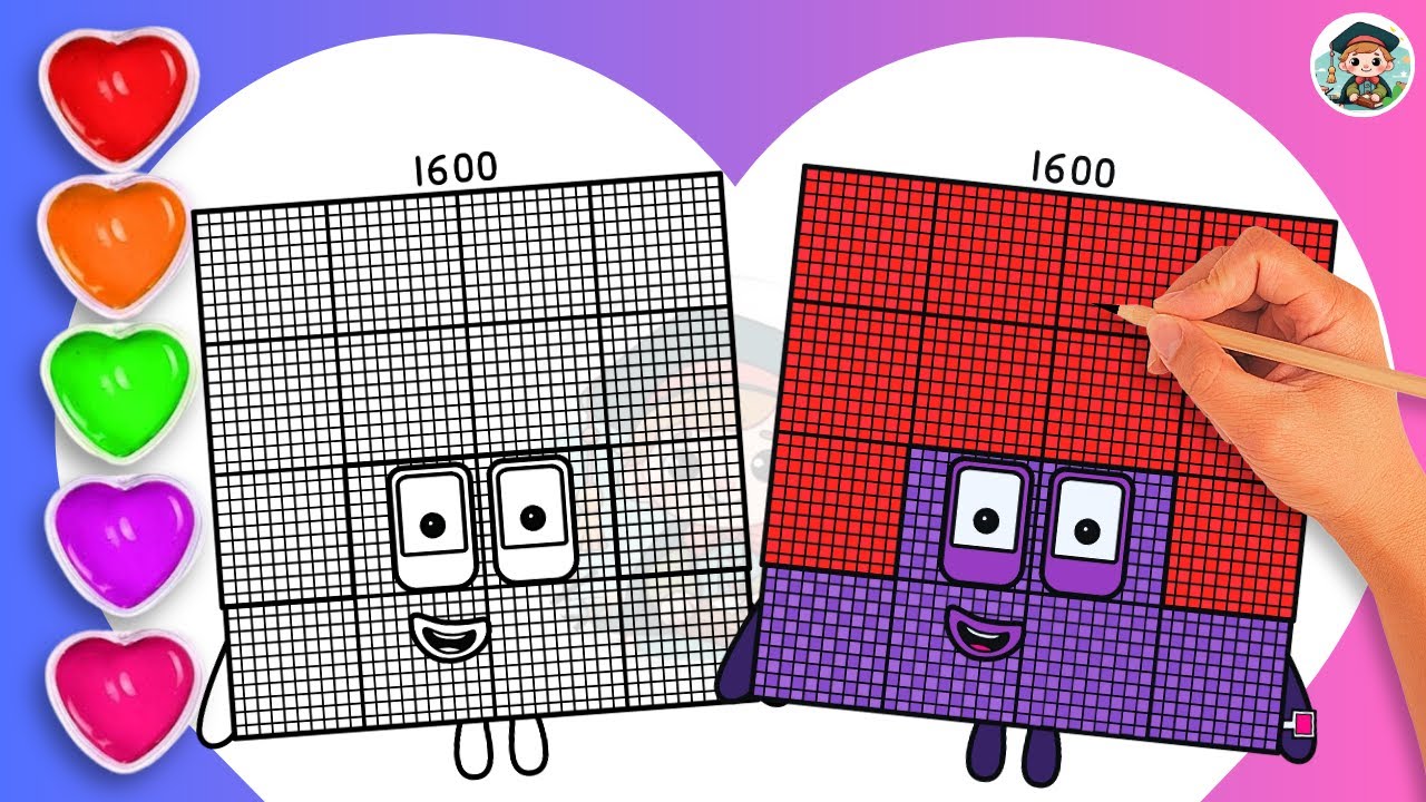 Как рисовать раскраску Numberblock 1600🌈 - Учимся рисовать раскраску Numberblock 1600 для детей