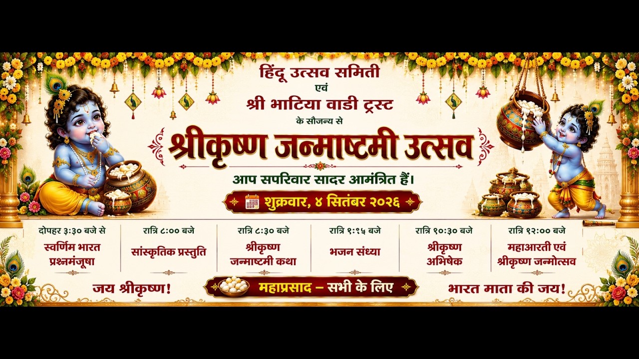 घाटकोपर जन्माष्टमी हिंदू उत्सव समिती 4 सप्टेंबर 2026भाटिया वाडी हॉल युगपथ फाउंडेशन