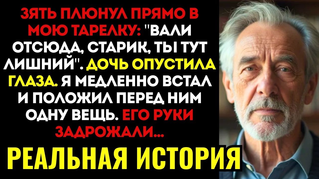 ЗЯТЬ ПЛЮНУЛ В МОЮ ТАРЕЛКУ за столом и сказал: старик, вали отсюда. Я ВСТАЛ и взял со стола...