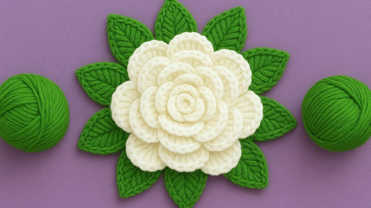No Creerás lo Hermosa que queda Esta Rosa con Hojas a Crochet