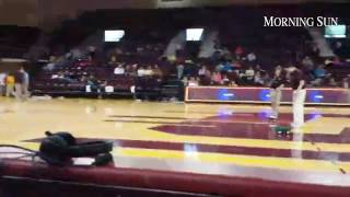 Truck racing gets close at halftime of the Central Michigan game versus Akron at McGuirk Arena.