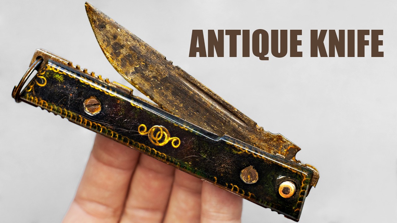 Rare Antique Switchblade Knife Restoration – Gold Ornaments Sparkle Again. ASMR Video