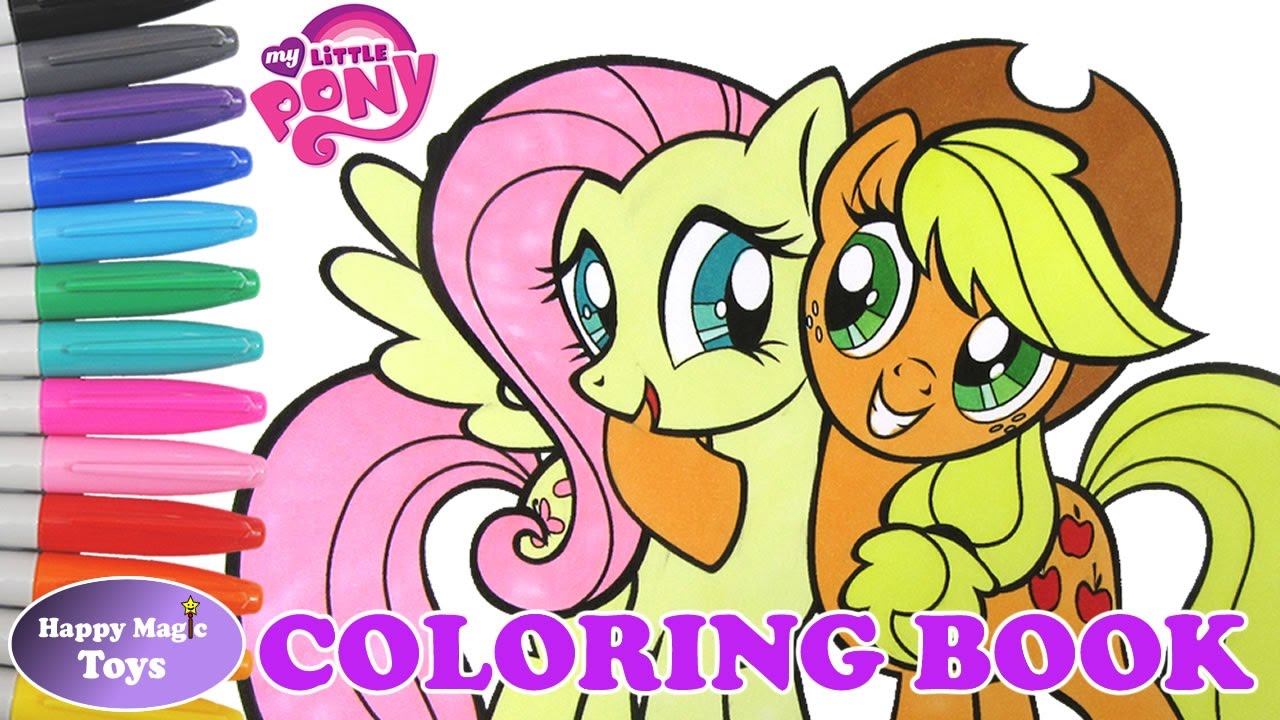 My Little Pony Coloring Book Fluttershy Applejack MLP Happy Magic Toys ...