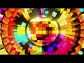 Disco ball on a bright multi-colored background. Infinitely looped animation.