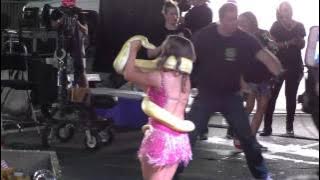 Derek Hough and Bindi Irwin filming Dancing With The Stars flashmob on Hollywood Blvd in Hollywood