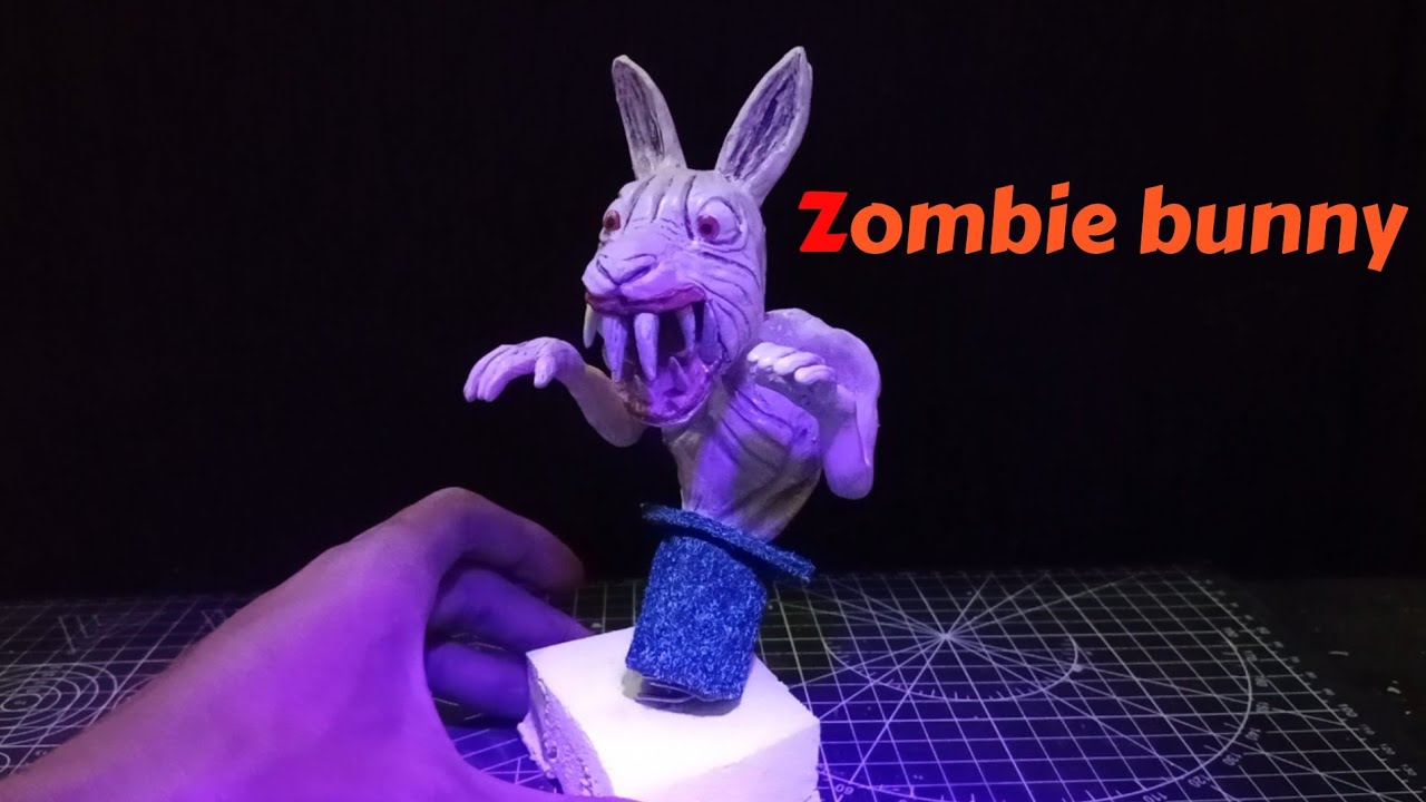 how to make zombie bunny in a magician's hat diorama / polymer