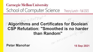 Peter Manohar: Algorithms and Certificates for Boolean CSP Refutation