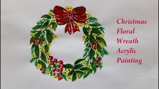 Acrylic painting Christmas wreath with flowers | Flower wreath painting | Winter holiday art ideas