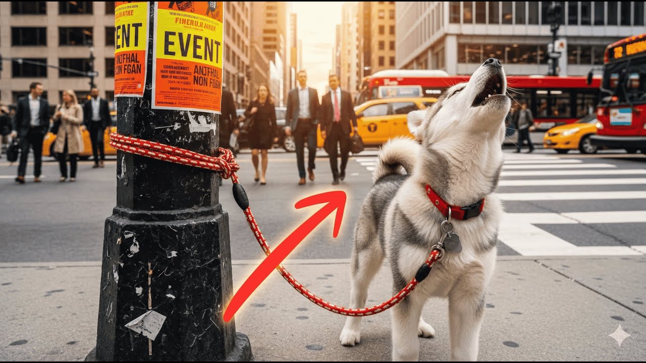 Husky Puppy Abandoned on Street Pole – Heartbreaking Rescue 🐶❄️