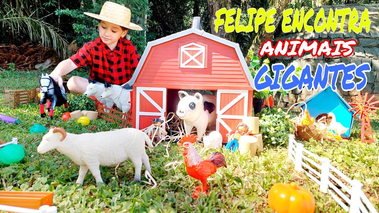 Fazendinha do Felipe Canopf - Aventura com Animais novos e bois e vacas na cachoeira  - Toy Cow Farm
