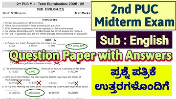 2nd PUC English Midterm Exam 2025 Question Paper with answer class 12 Karnataka Board