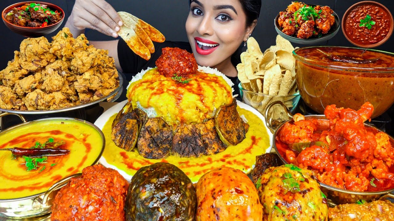 Eating Spicy Baingan Bharta,Bengali Food,Aloo Ka Bharta,Dal Tadka,Achari Gobi ASMR Eating Mukbang