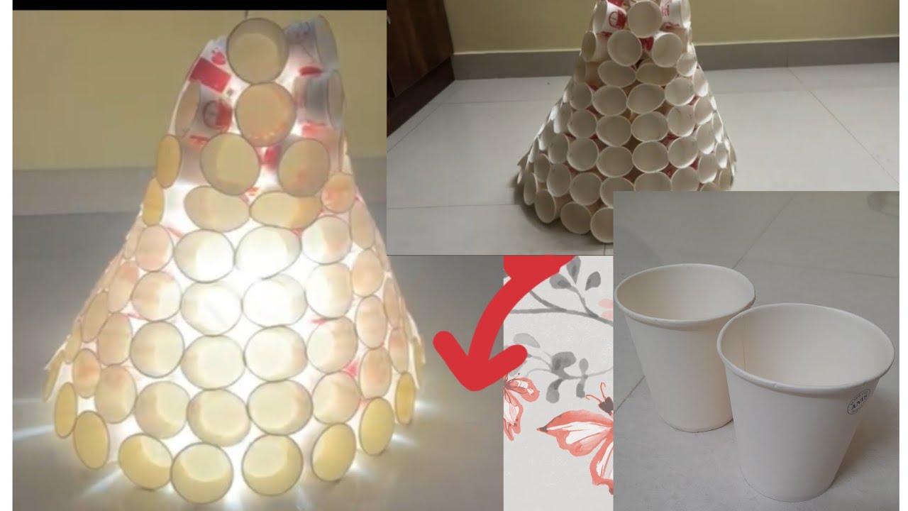 How to make Paper cup lamp craft DIY tutorial/Paper cup lamp/Zero waste ...
