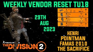 The Division 2 WEEKLY VENDOR RESET TU18 (LEVEL 40) WITH NEW VENDORS August 29th 2023