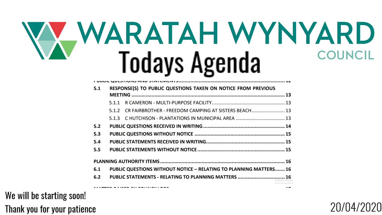WaratahWynyard Council Meeting 20th April 2020 YouTube