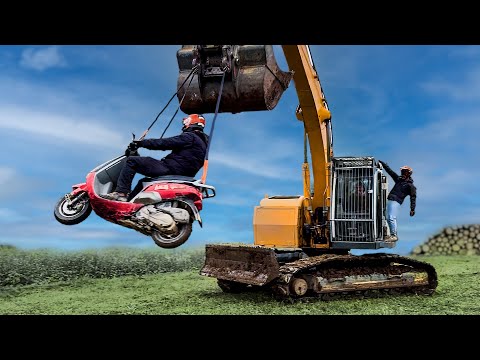 WE HUNG A SCOOTER FROM AN EXCAVATOR...