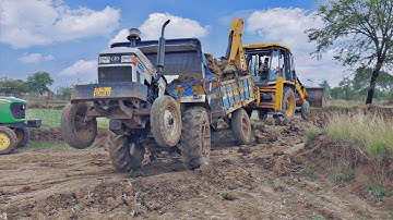 John Deere tractor and Eicher 380 Di tractor Mud Loading JCB 3dx Machine | Sonalika 42 Rx tractor