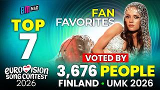 Top 7 Songs By 3,676 People - Uuden Musiikin Kilpailu 2026 - Finlands Eurovision Selection
