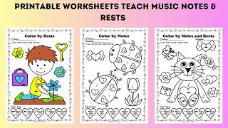 Valentine`s Day Music Coloring by Notes & Rests | Hybrid Learning Music