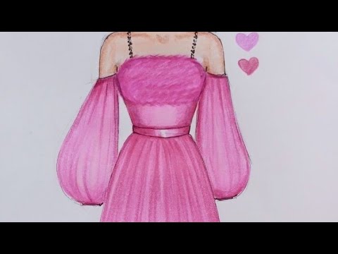 تعليم الرسم طريقة رسم فستان بالالوان الخشبية للمبتدئين تعليم الرسم