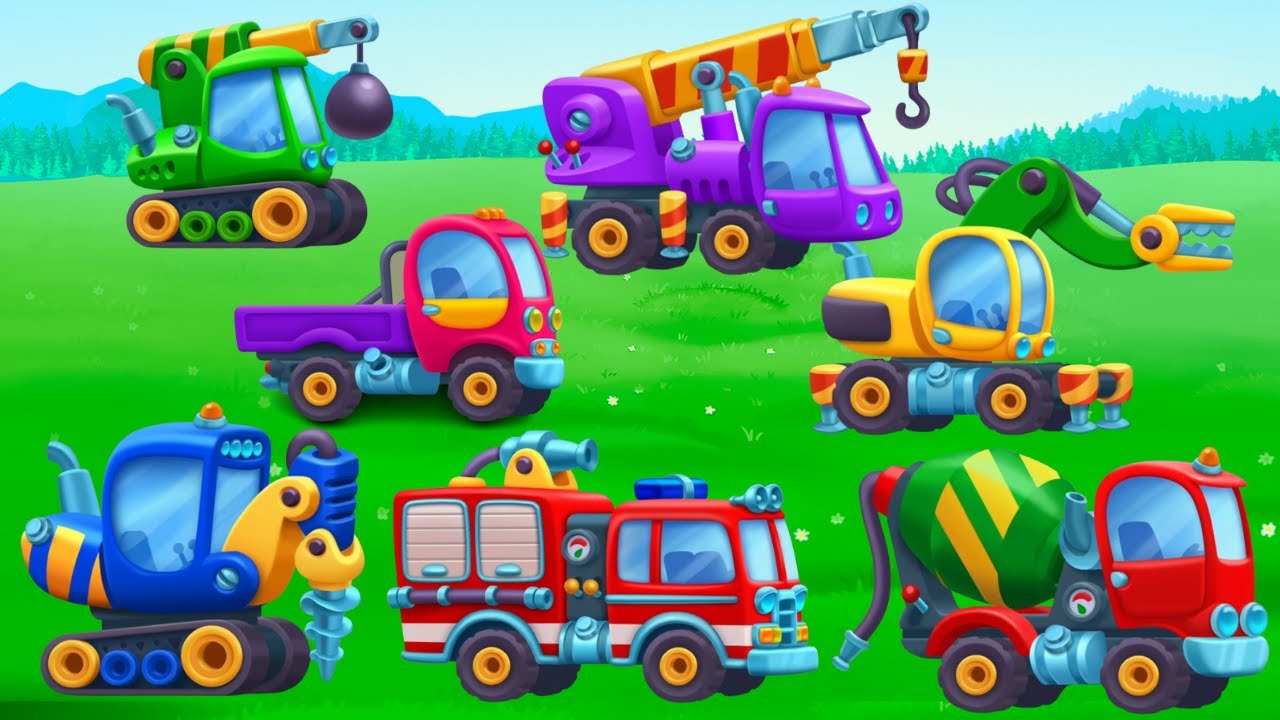 Game firetruck, wrecking ball, truck, dumptruck, crane | game edukasi anak | kartun anak | Truk anak