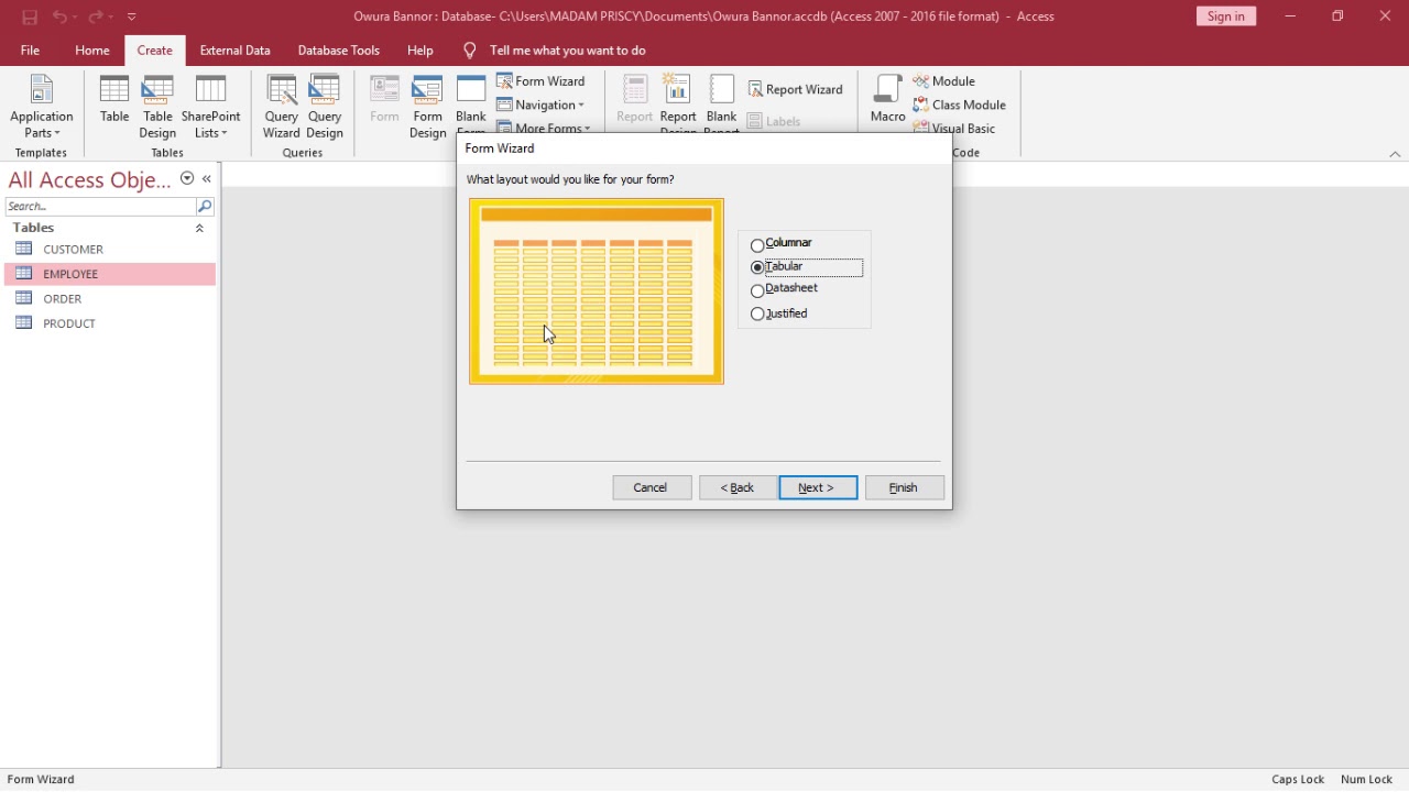 CREATING OF FORMS IN ACCESS