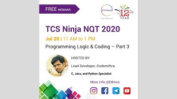 TCS Ninja NQT 2020 | Free Webinar | Programming Logic & Coding Section - Part 3