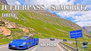 Switzerland St. MORITZ 🇨🇭 DRIVE from JULIERPASS to Luxury Village among the Mountains 4K HDR