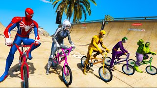 Spiderman and SuperHeroes Challenge on Cars and Motobike Trucks and Bicycles - GTA 5 MODS