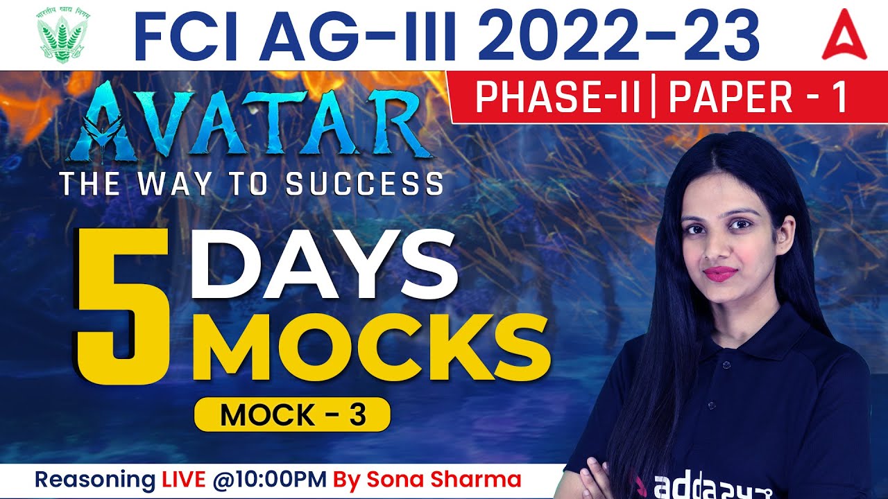 FCI AG-3 Phase 2 | 5 Days Mocks | Reasoning By Sona Sharma | Mock #3