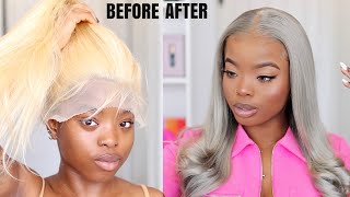 DIY LACE WIG TRANSFORMATION: Blonde to Silver | Celebrity Inspired Color w/ Tips & Tricks Unice Hair