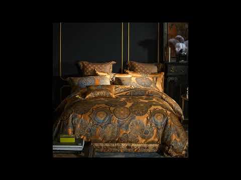 Egyptian Themes Bedding- Luxury Vintage Yellow Gold Embroidered Brand Duvet Cover Set