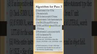 Algorithm for Pass 2 Assembler | Assembler| #systemsoftware #assemblylanguage #algorithm