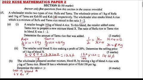 2022 KCSE MATHEMATICS PAPER 2 QUESTION 17