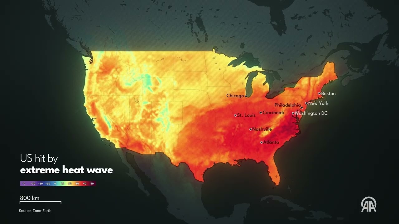 MOTION GRAPHIC - Extreme heat wave grips eastern US with record-breaking temperatures