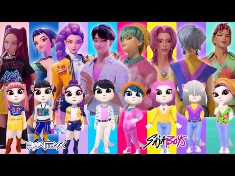 🌈 My Talking Angela 💖 ➕ Kpop Demon Hunter 💜✨️ // Huntrix and Saja Boys makeover 💄💄// Cosplay
