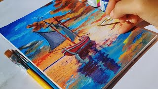Painting a Sailboat at Sunset || Acrylic Painting Step by Step for Beginners